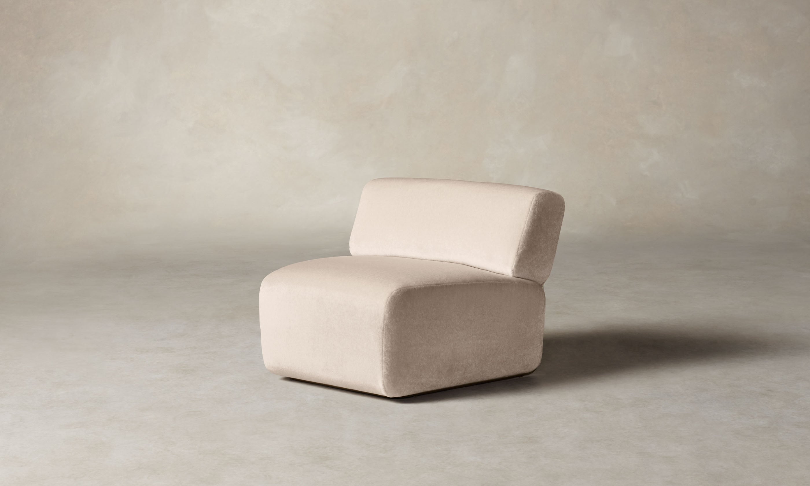 miles modular sectional accent chair in off-white mohair with curved shape