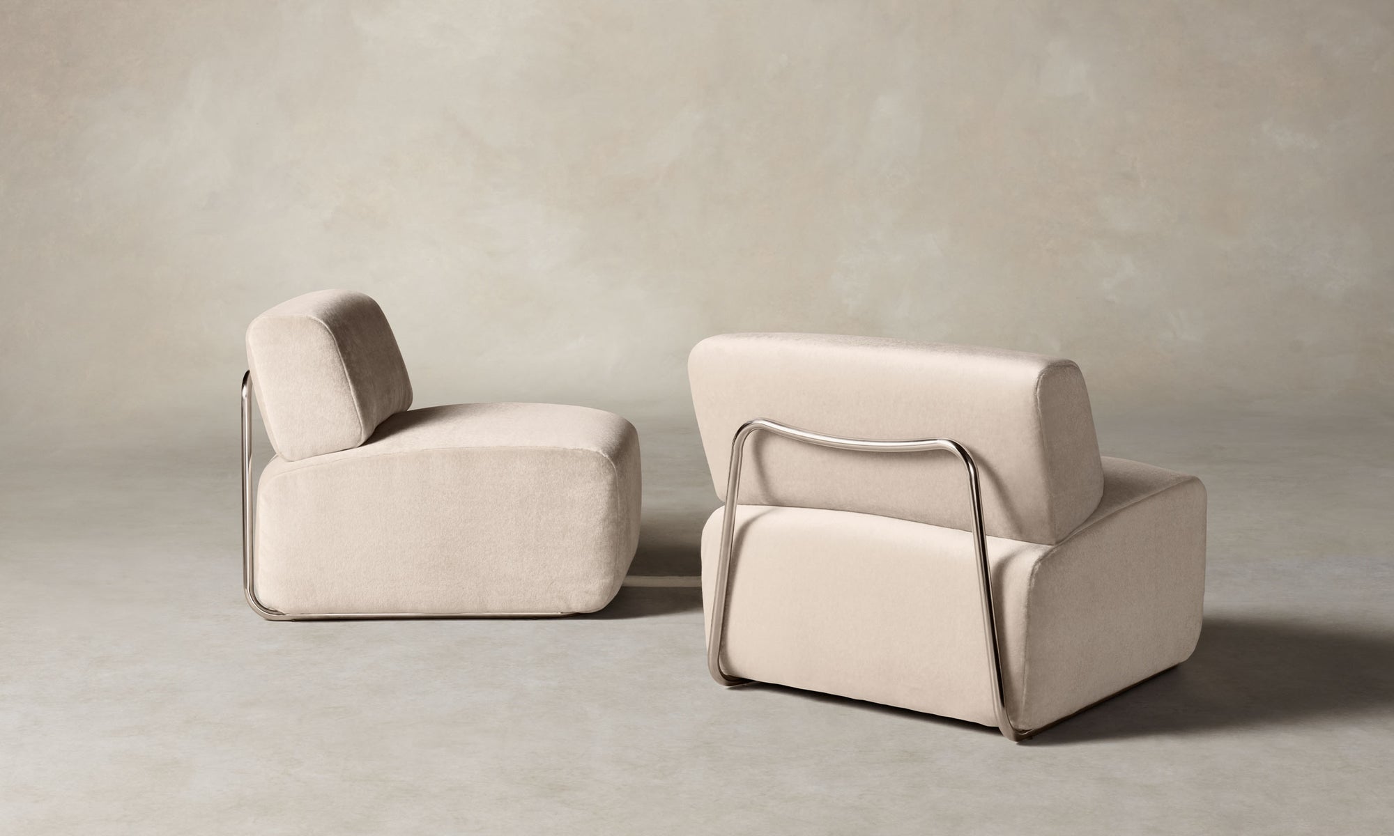 miles modular accent chair in dusty beige pink mohair with curved shape