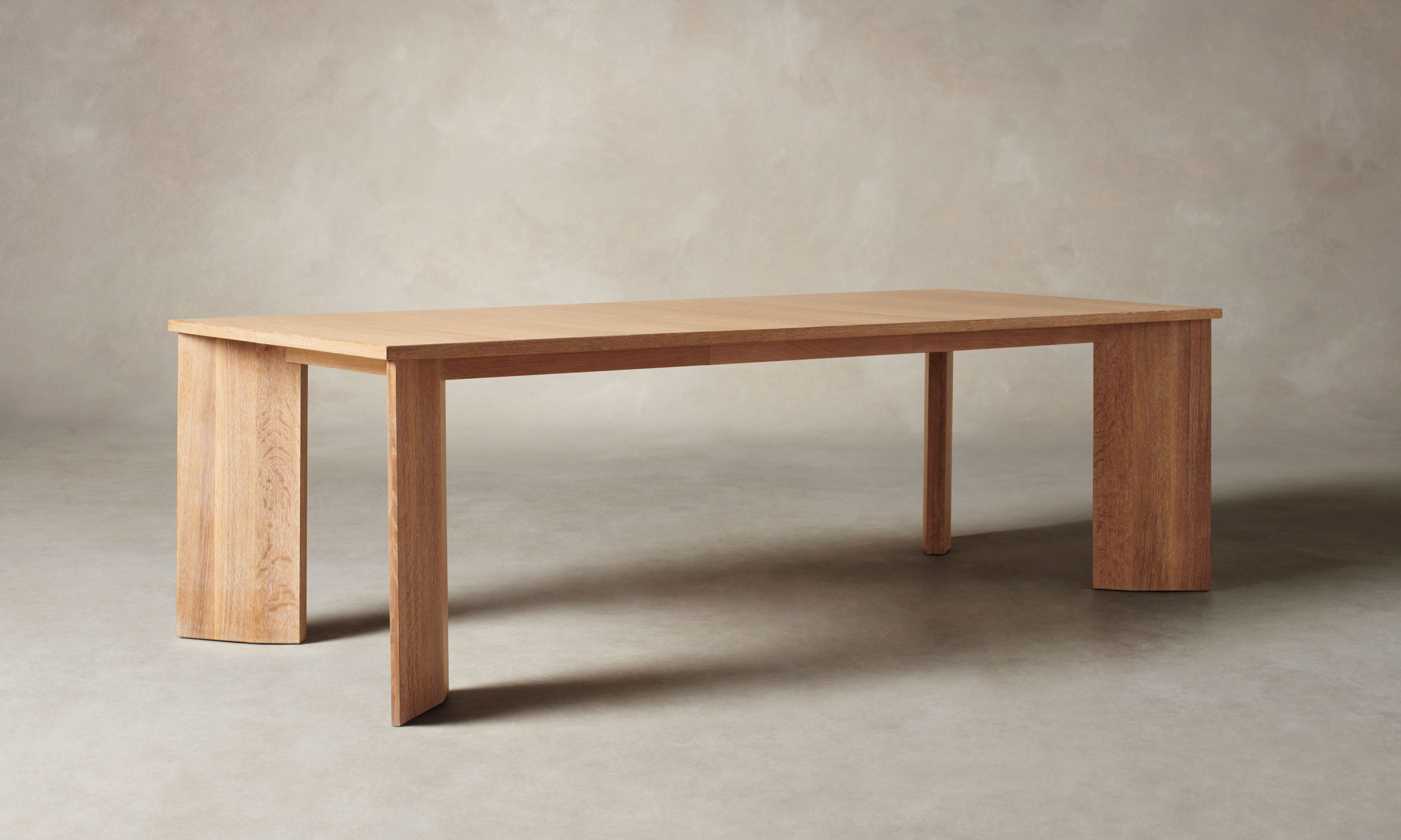 york solid white oak wood extendable dining table, angle view