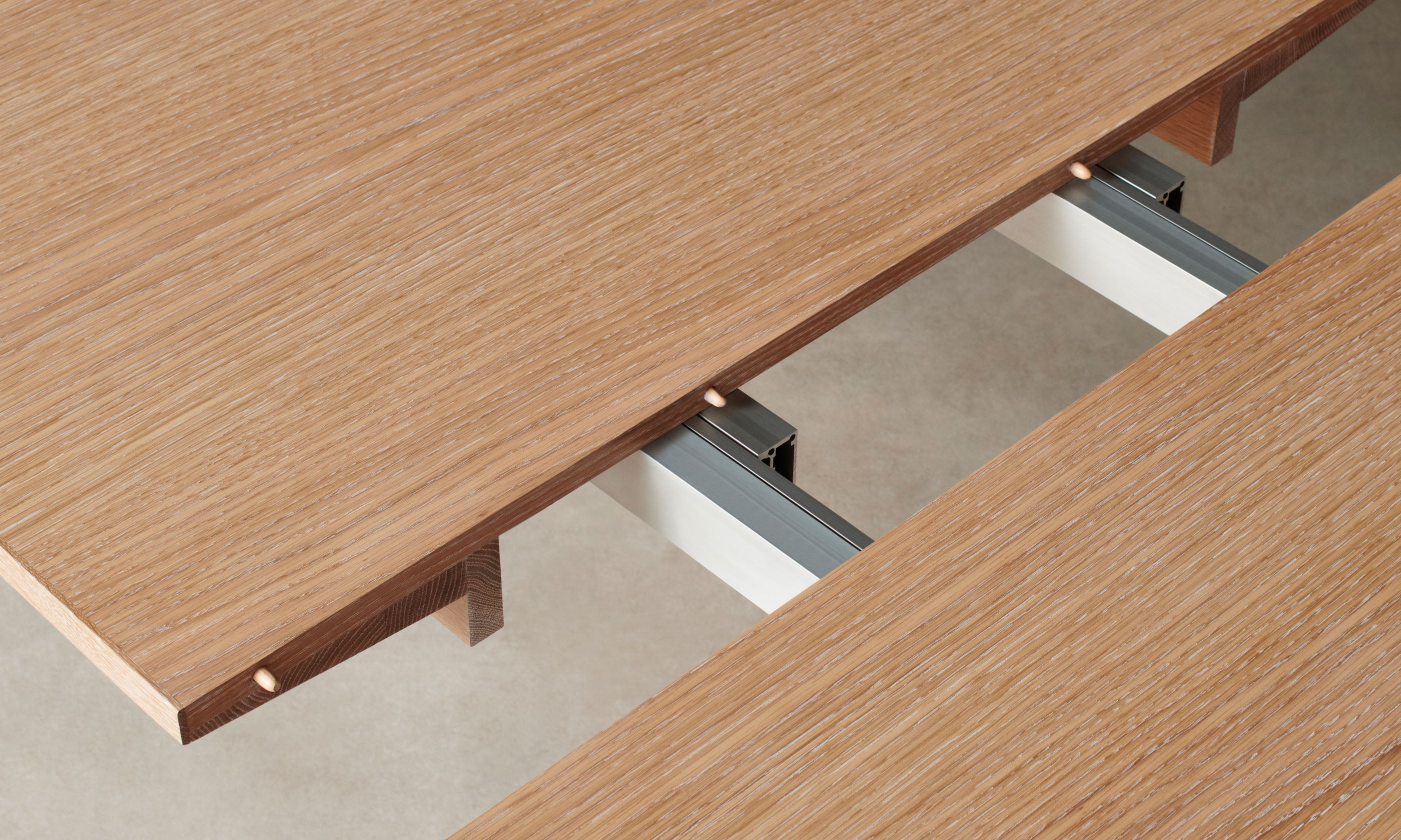 york solid white oak wood extendable dining table, close up