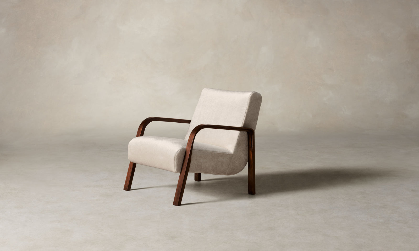 felix wood arm accent chair in beige mohair