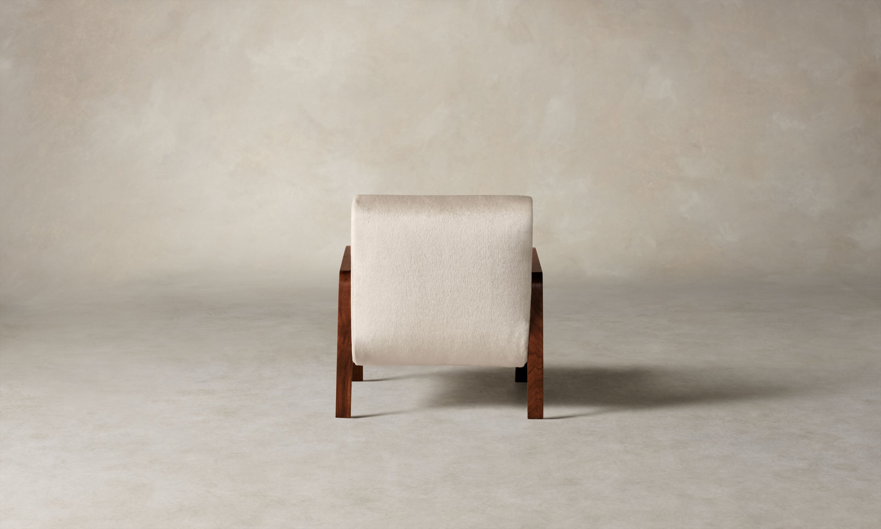 felix wood arm accent chair in beige mohair, back view