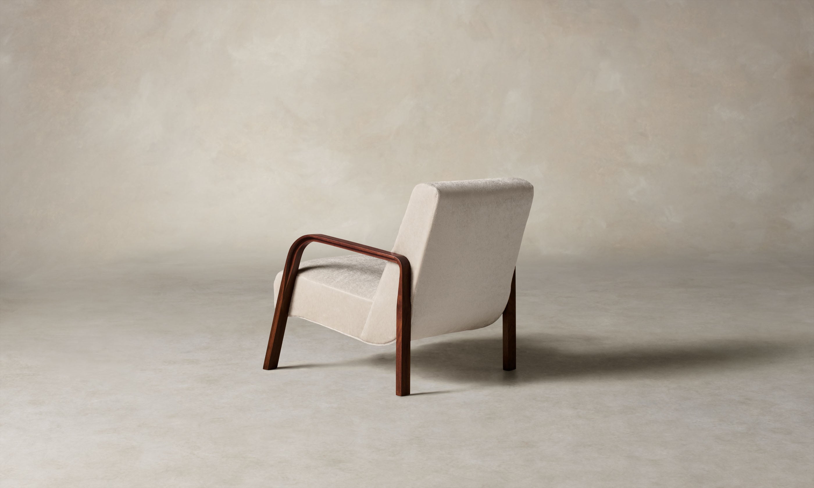 felix wood arm accent chair in beige mohair, angle view