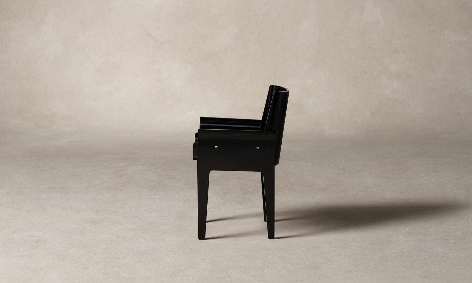 leon black lacquered dining armchair, side view