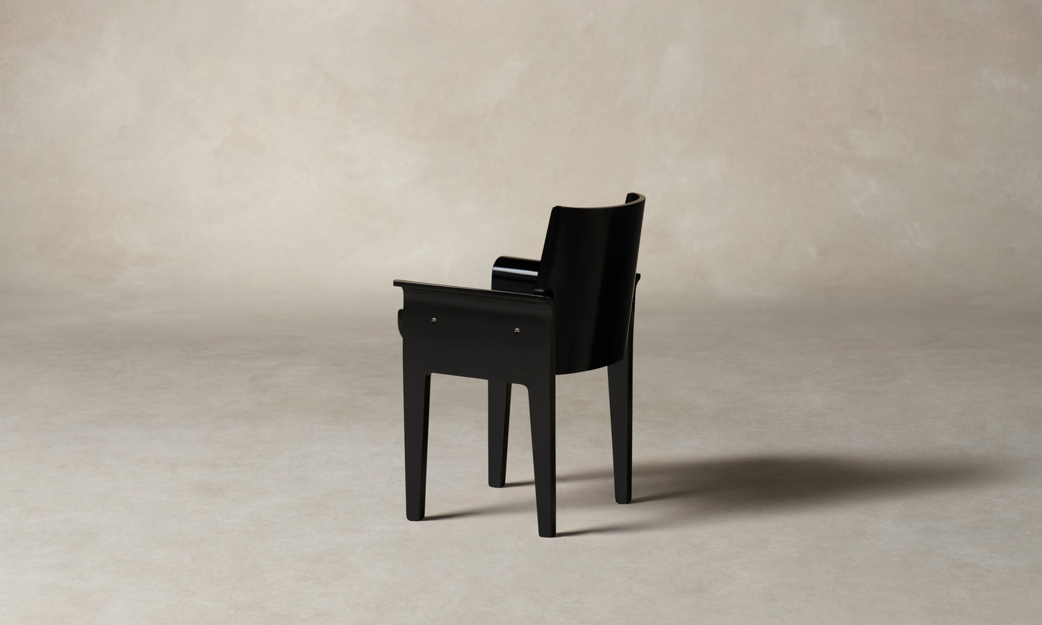 leon black lacquered dining armchair, angle view