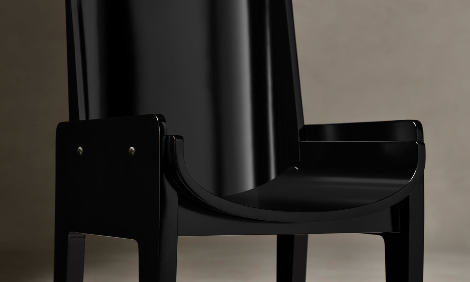 leon black lacquered wood dining chair, close up