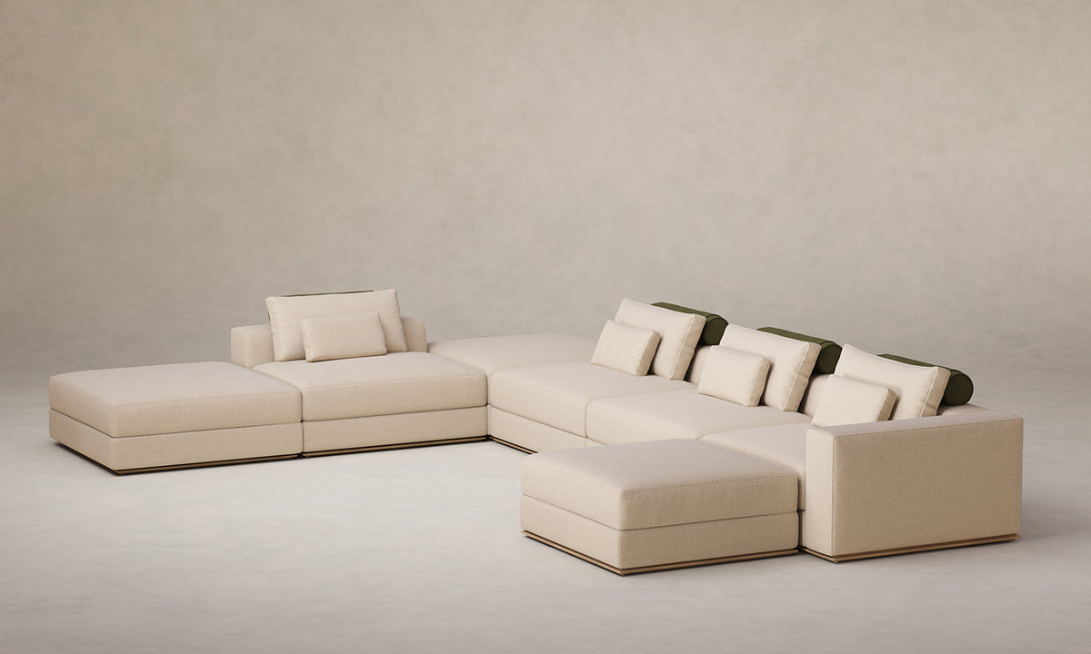The Nicola Modular Sectional - Mixed Materials Performance Textural Weave Savanna with Nubuck Leather Artichoke