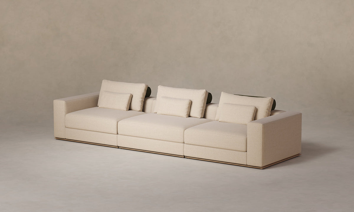 The Nicola Modular Sofa - Mixed Materials Performance Textural Weave Savanna with Nubuck Leather Artichoke