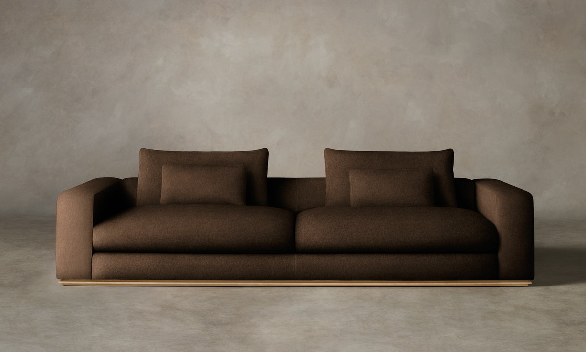 The Nicola Sofa - Mixed Materials Performance Velvet Bark with Nubuck Leather Espresso