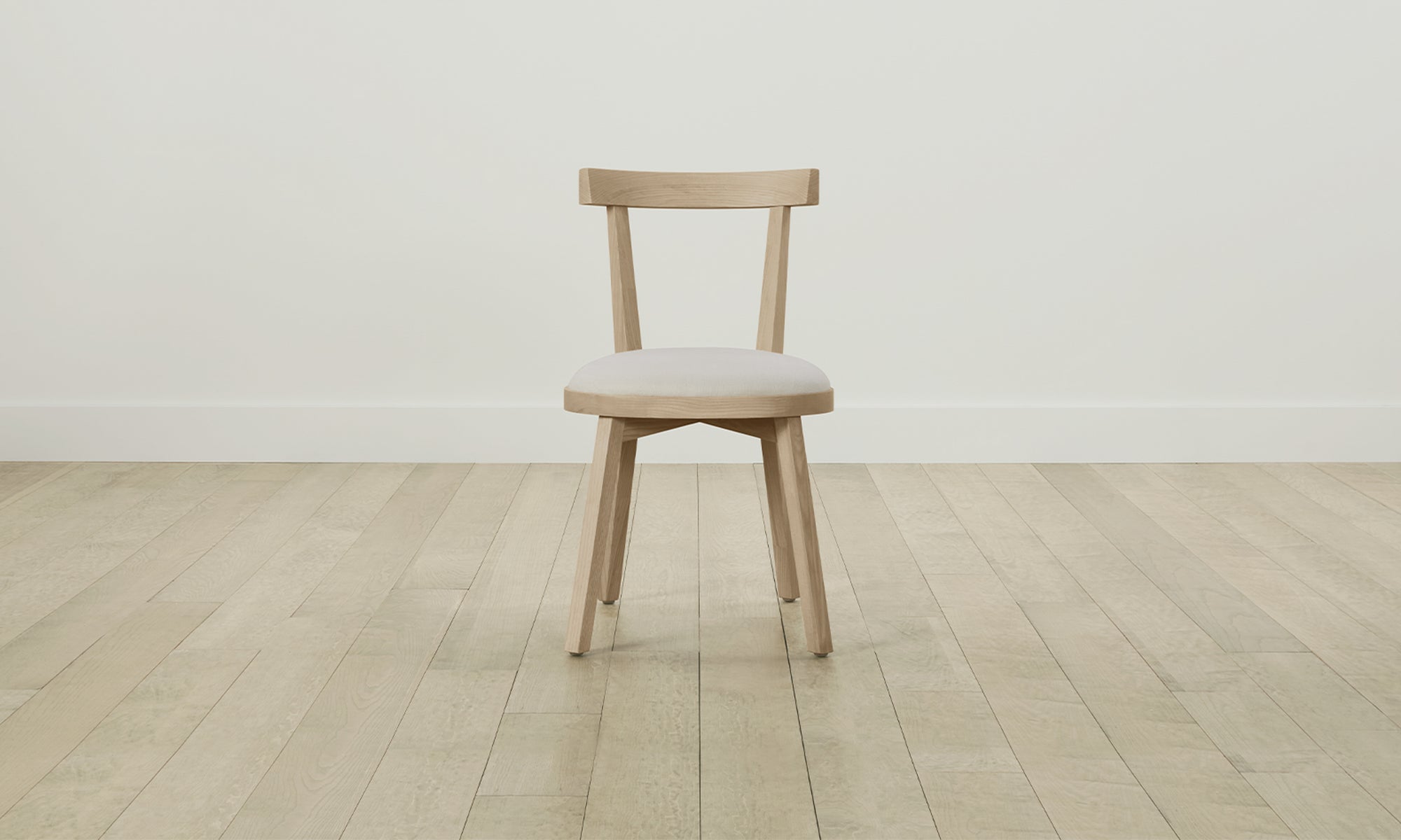 allen dining chair in white ash wood and white linen seat