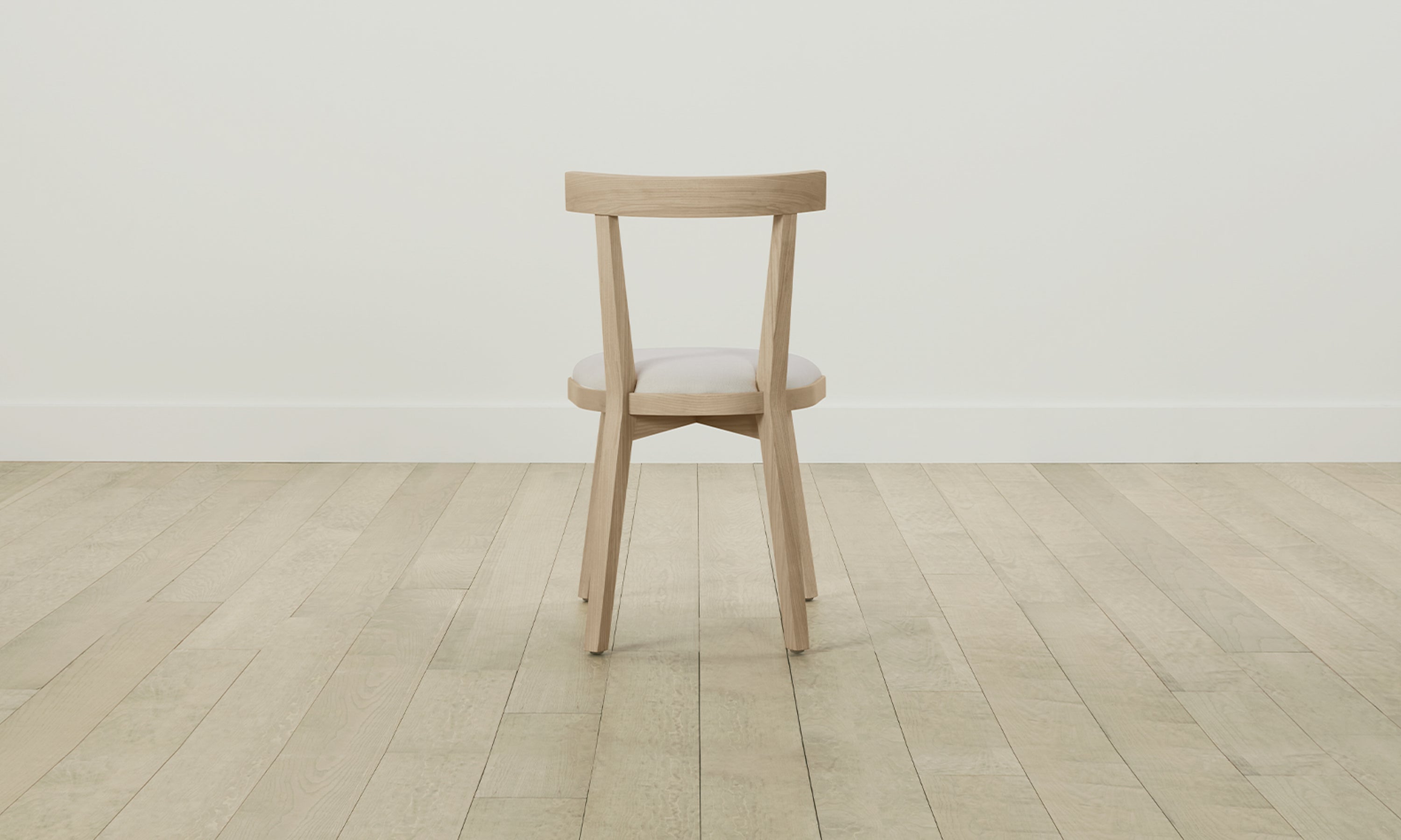 allen dining chair in white ash wood and white linen seat, back view