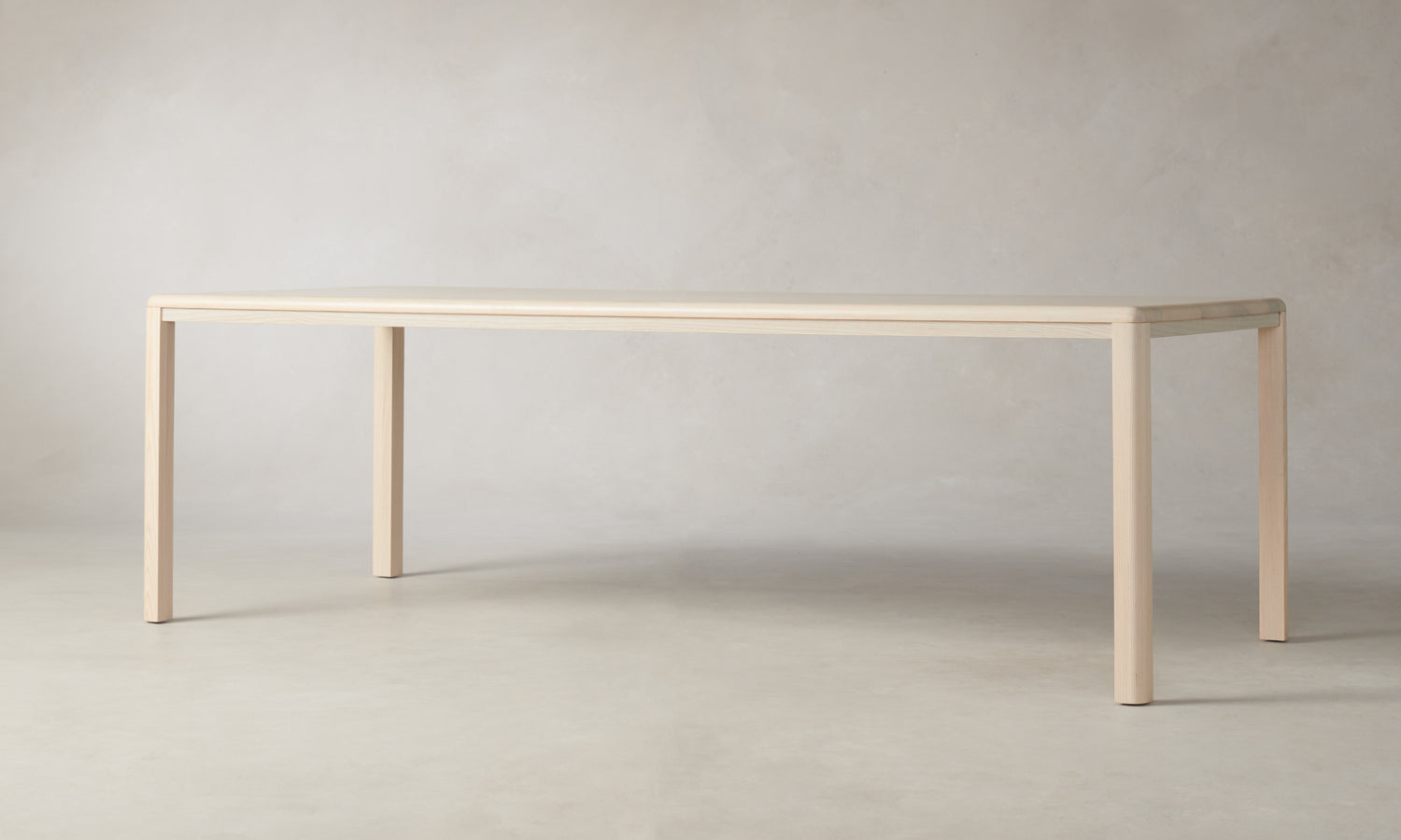 bedford rectangular wood dining table in white ash wood, angle view