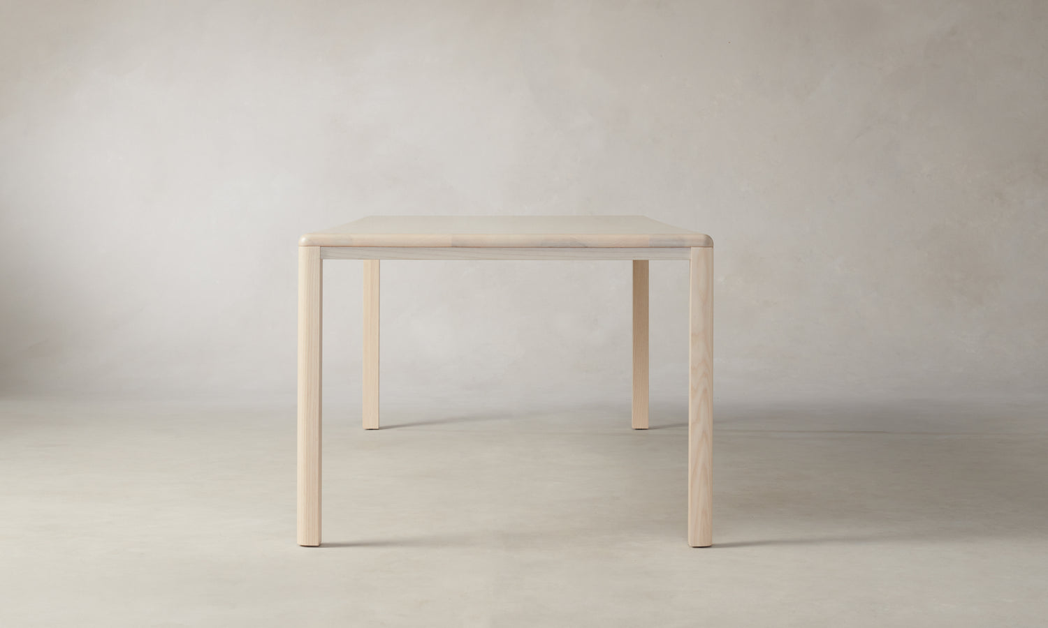 bedford rectangular wood dining table in white ash wood, side view