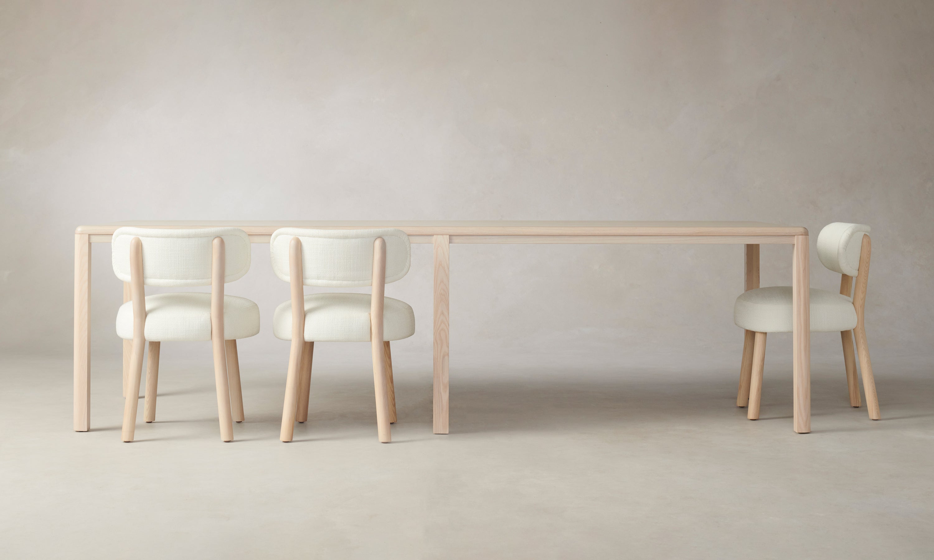 bedford rectangular wood dining table in white ash wood with matching chairs