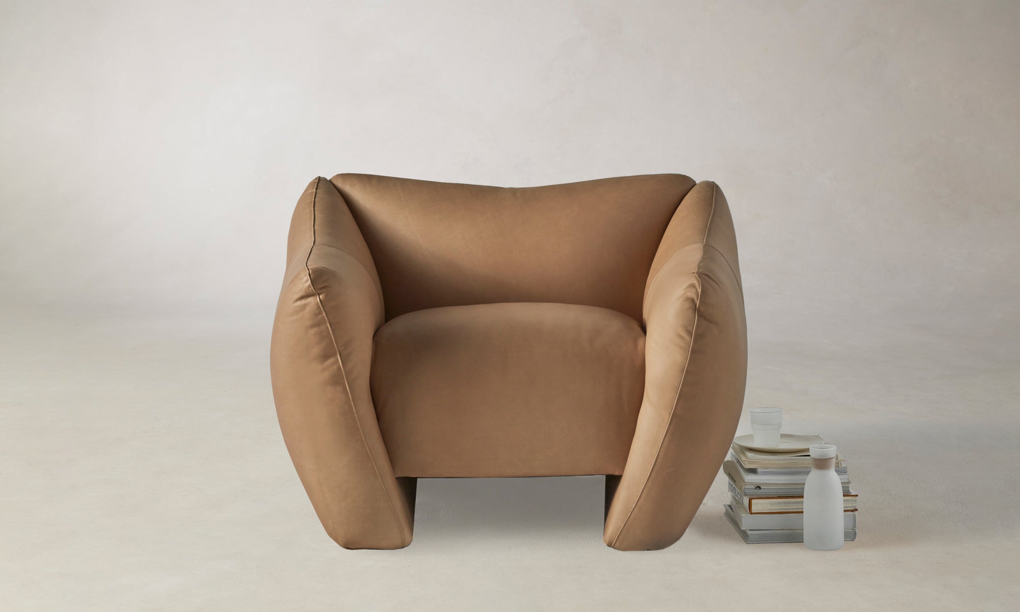 bond brown leather accent chair with curved legs