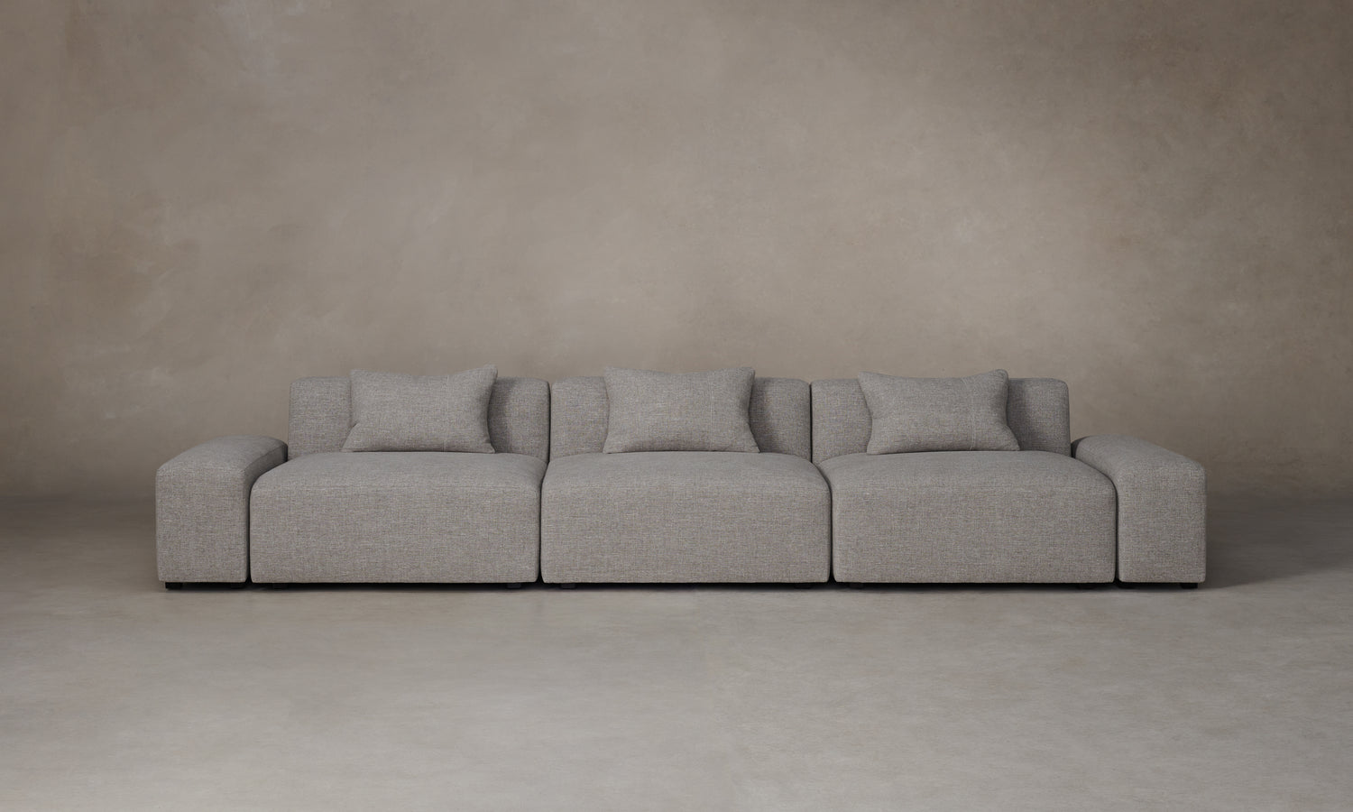 breuer modular sofa in grey linen with throw pillows and 3 seats