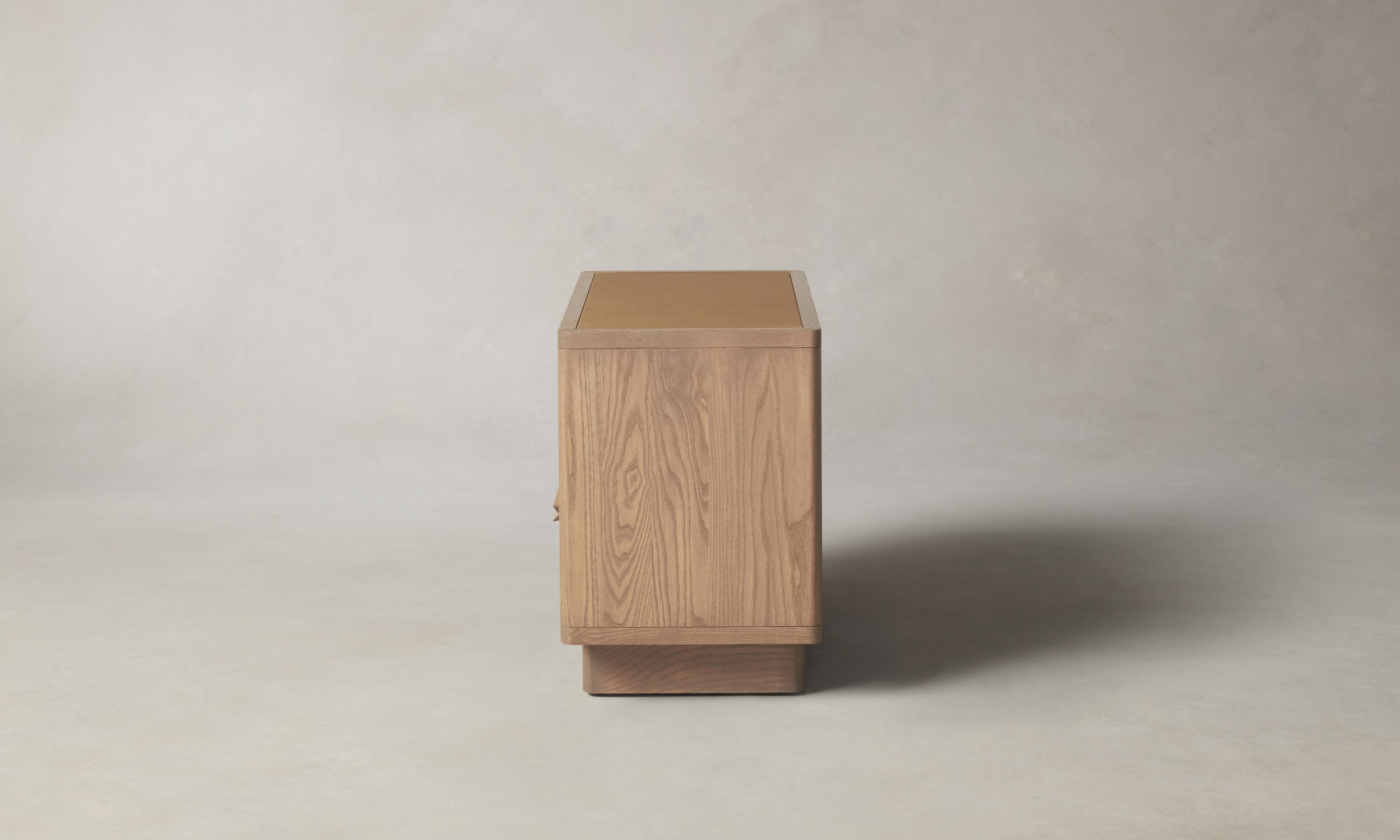 clinton brown ash wood nightstand with two drawers - side view