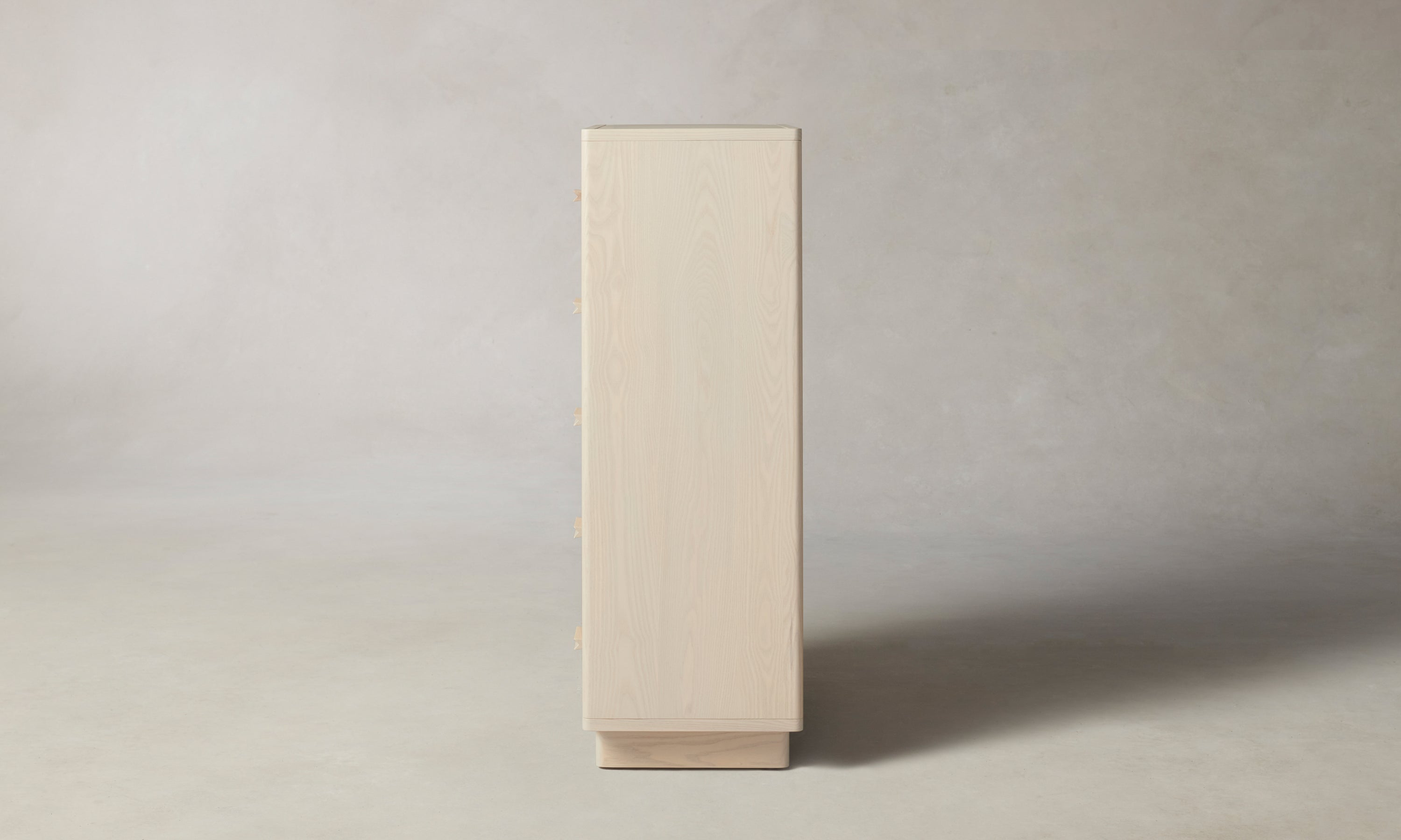 clinton white ash wood tall dresser with five drawers - side panel view