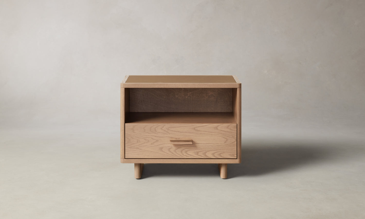 clinton large brown ash wood nightstand with one drawer - front view