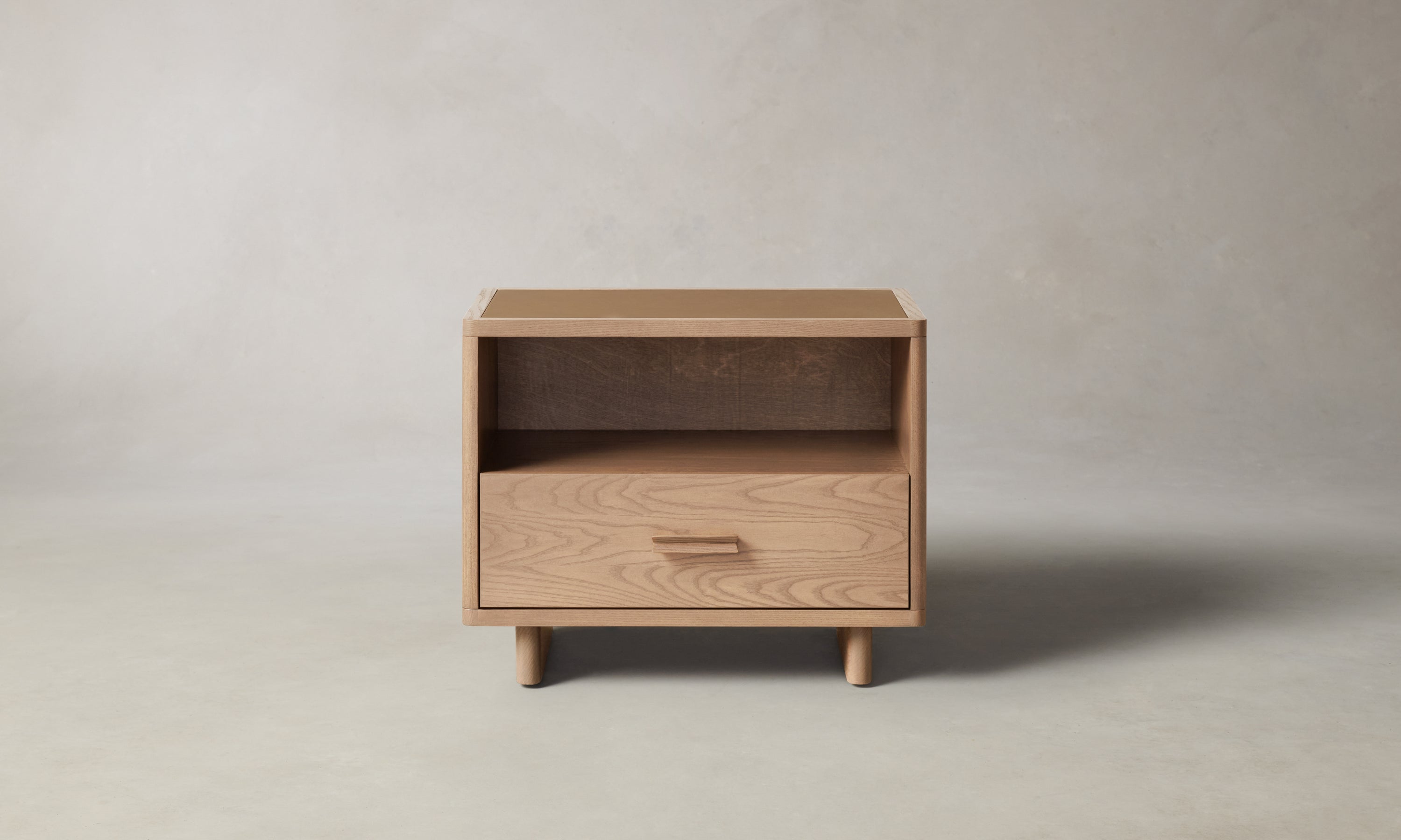 clinton large brown ash wood nightstand with one drawer - front view