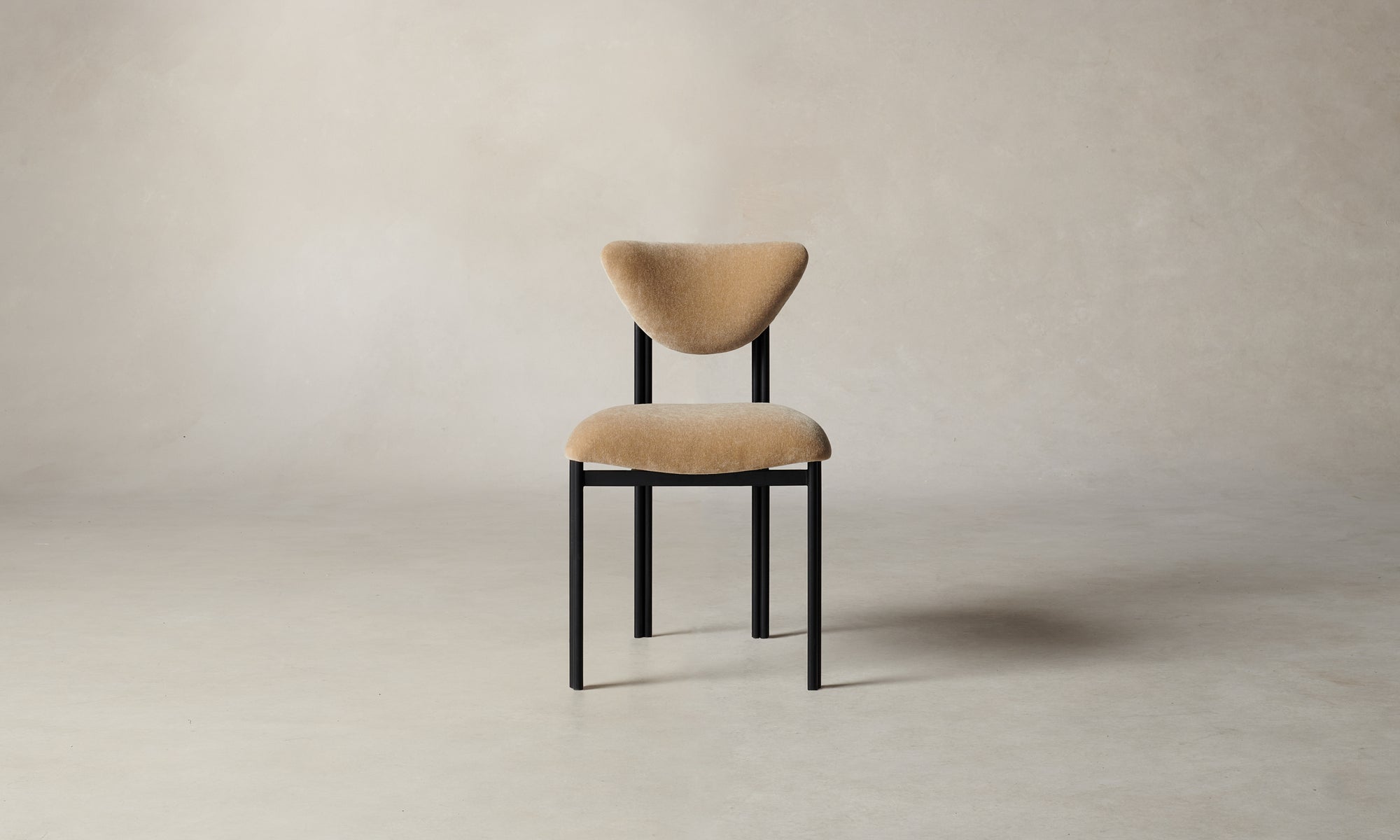 cooper dining chair with steel frame and brown mohair fabric