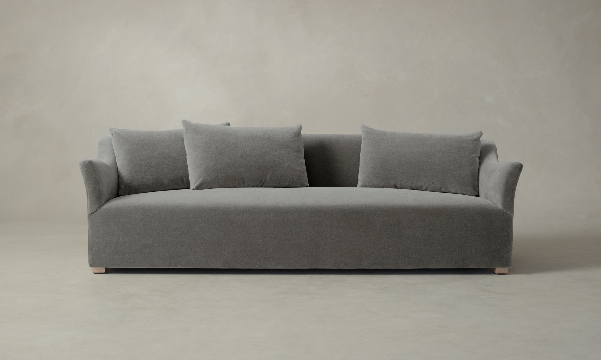 lenox sofa in grey mohair fabric with back cushions