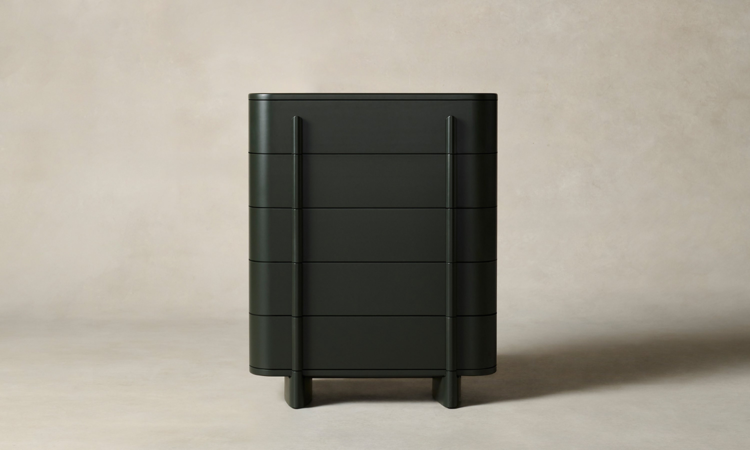 marais forest green bedroom dresser with 5 drawers in lacquered maple wood
