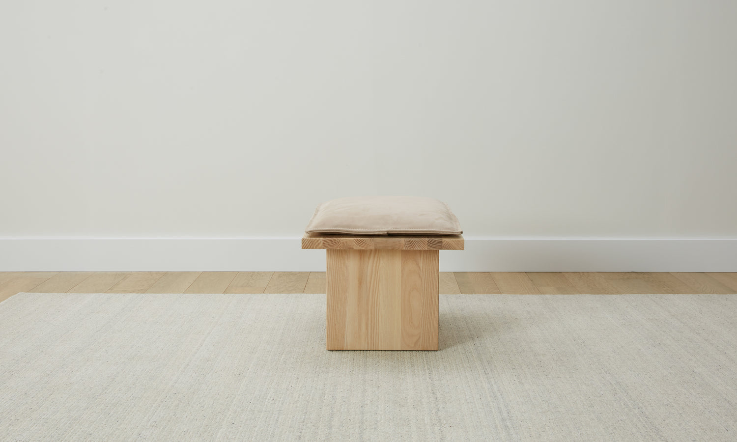 reyes wooden stool with gray leather cushionm - side view