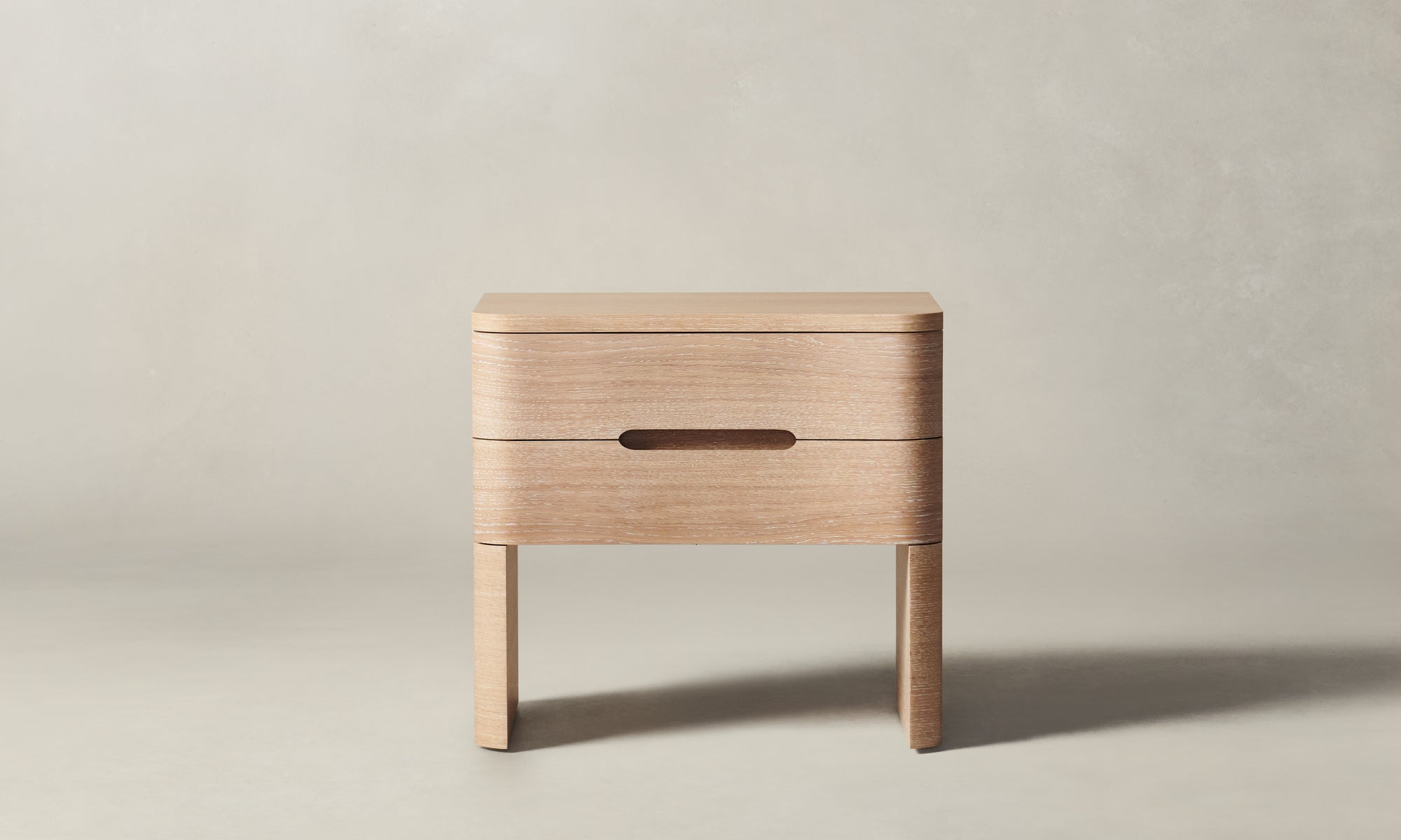 rivington 2 drawer nightstand in white oak wood - front view