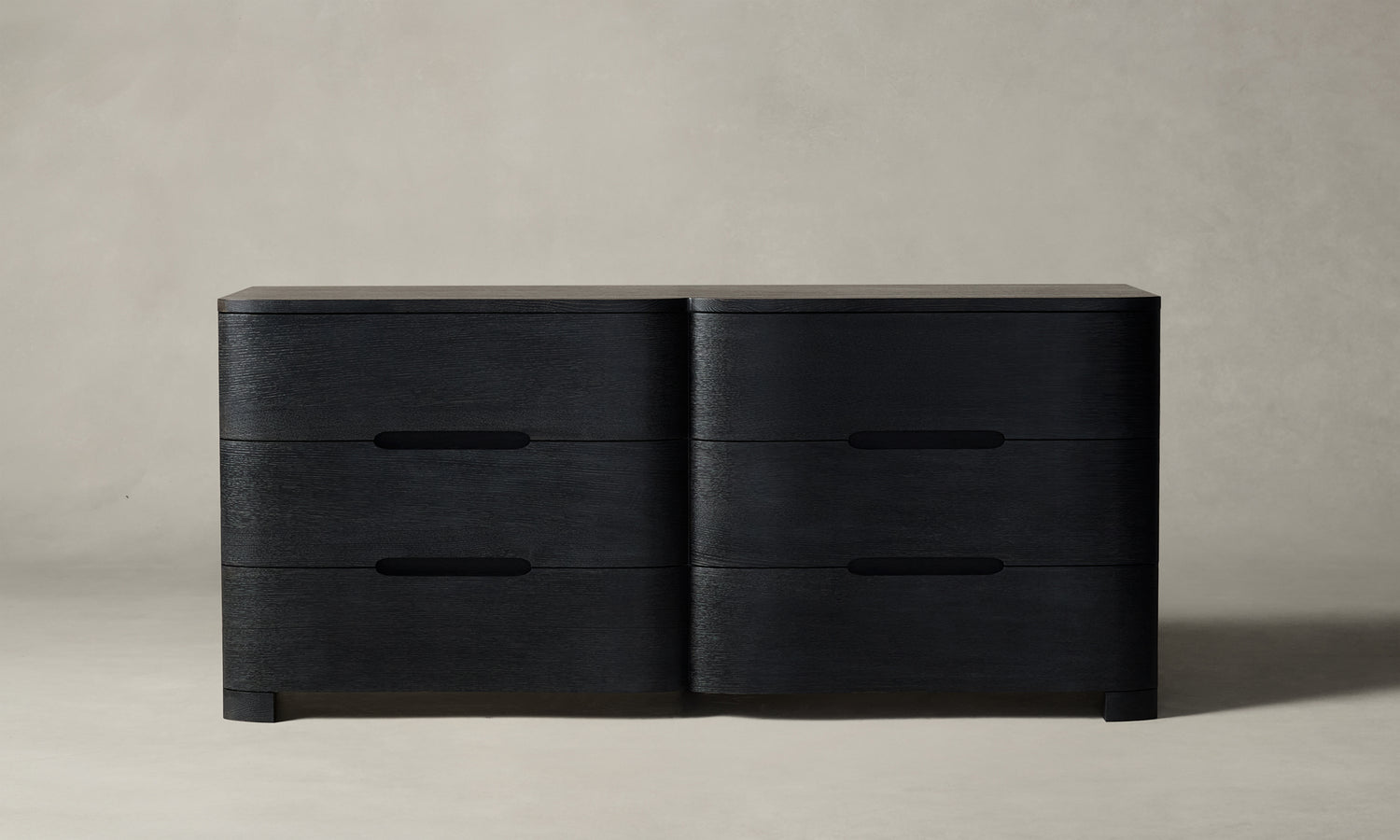 rivington black dresser with rounded corners and 6 drawers in cerused oak wood
