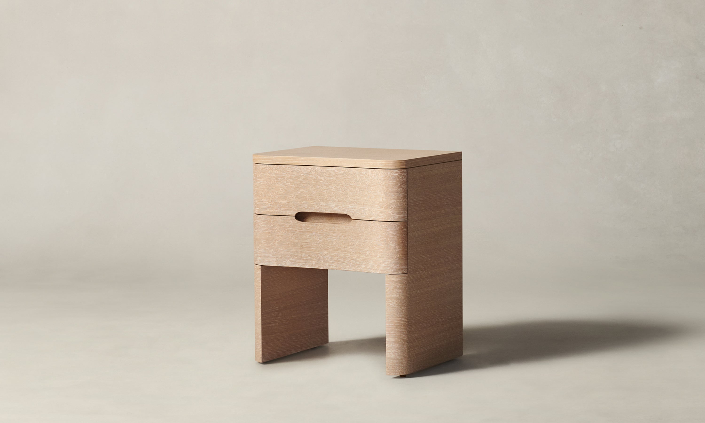 rivington peitite two drawer nightstand in white oak wood - front view