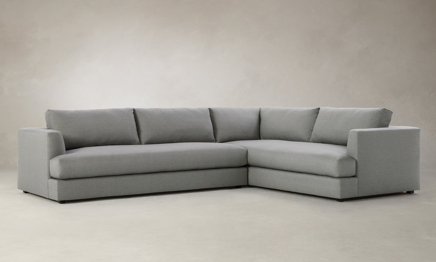 varick l-shaped sectional sofa in grey melange weave fabric - front view