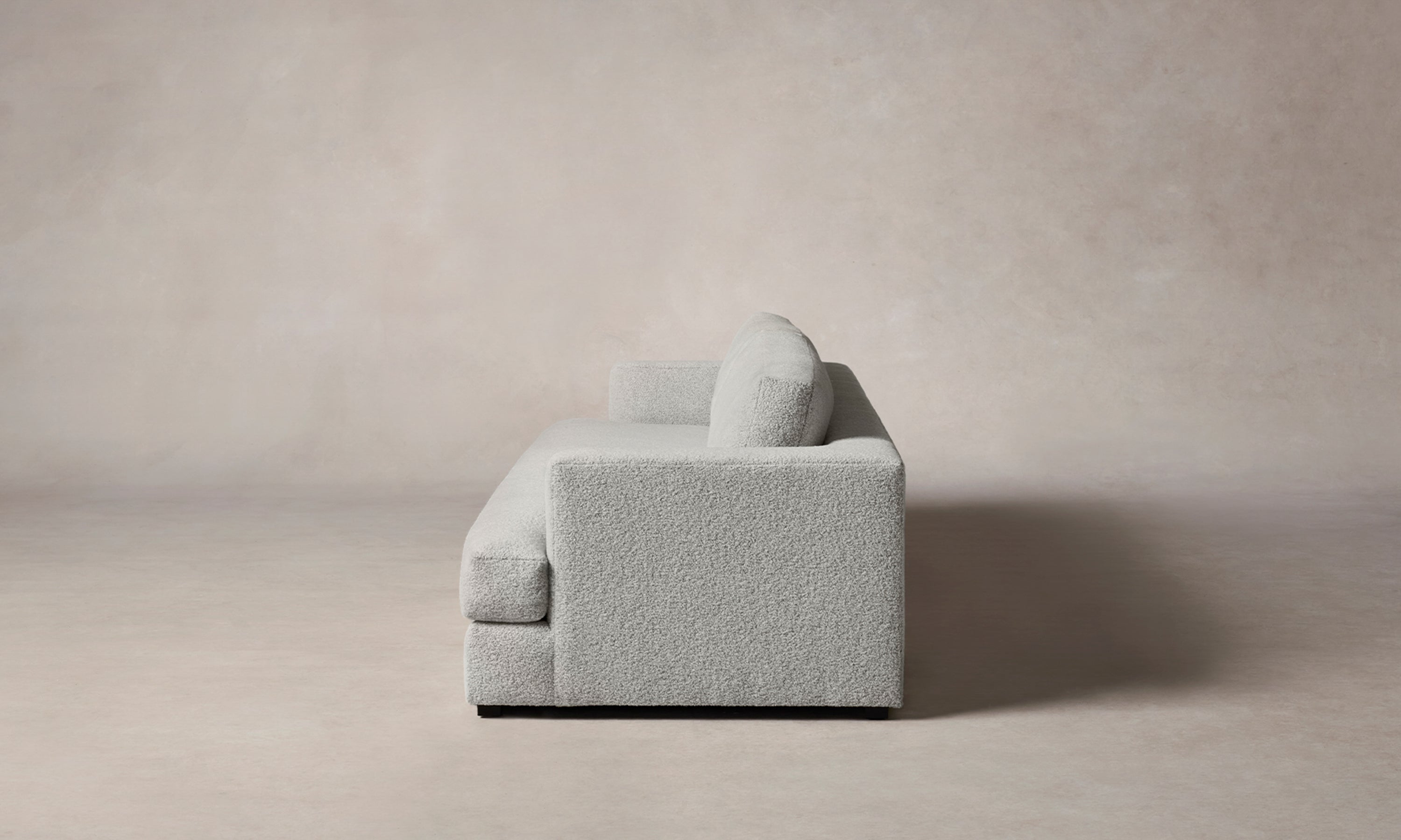 varick sofa in grey woolen boucle, side view