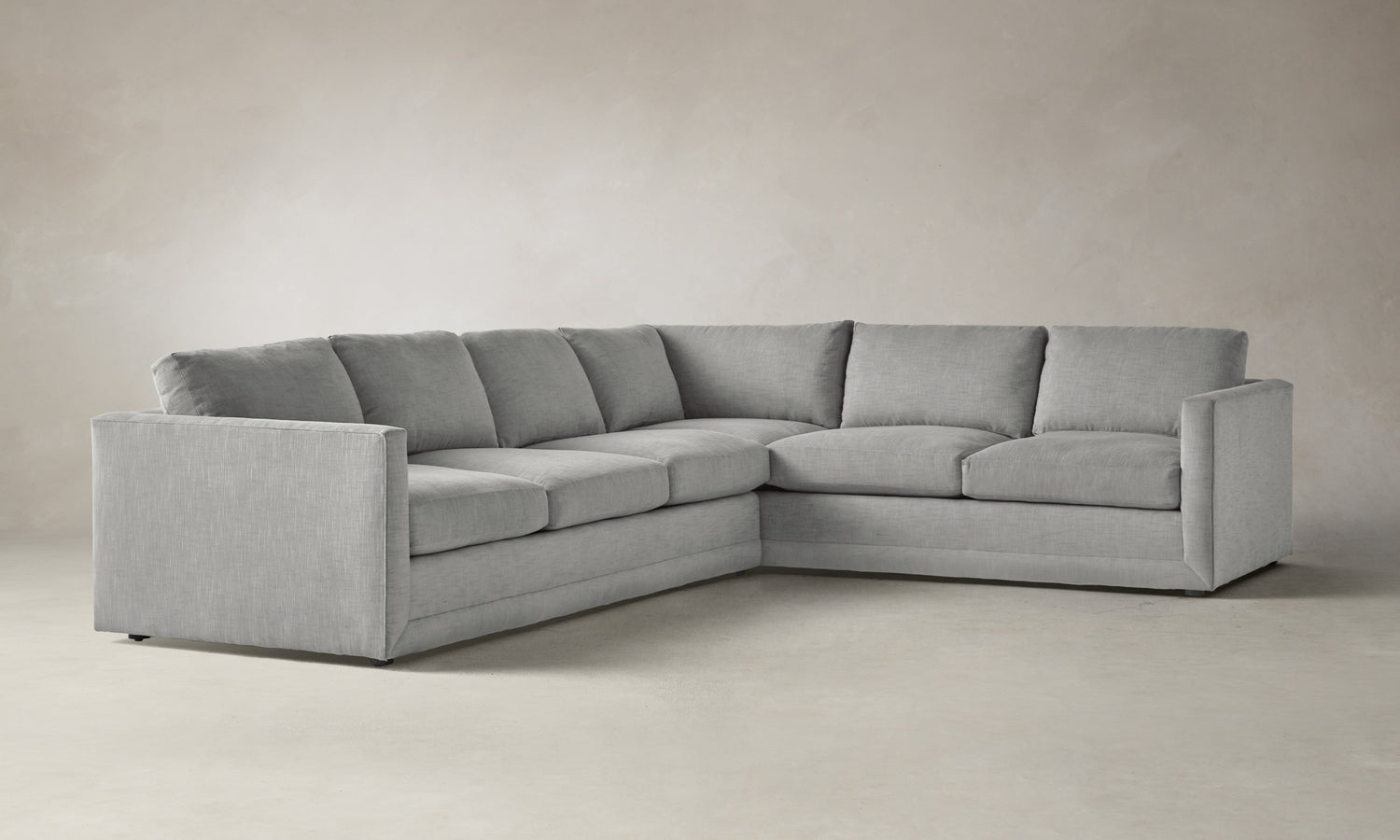 warren grey l-shaped sectional sofa in linen fabric with 6 seats