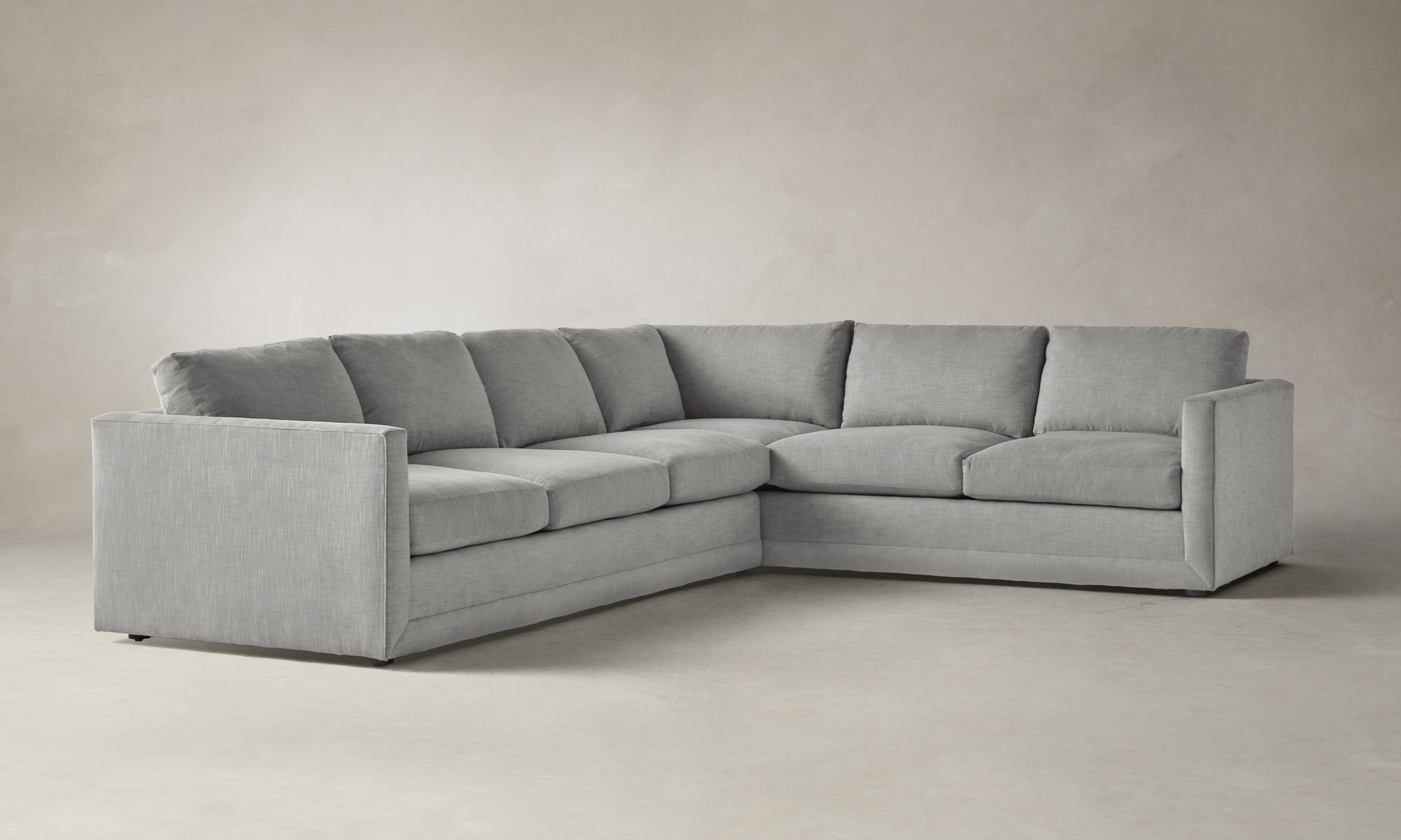 warren grey l-shaped sectional sofa in linen fabric with 6 seats
