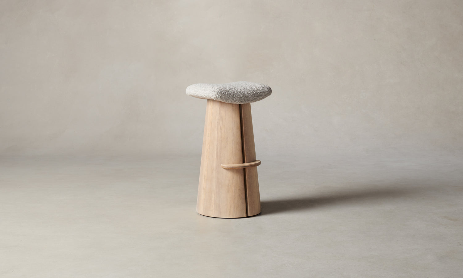 weston barstool in white natural oak with white boucle seat