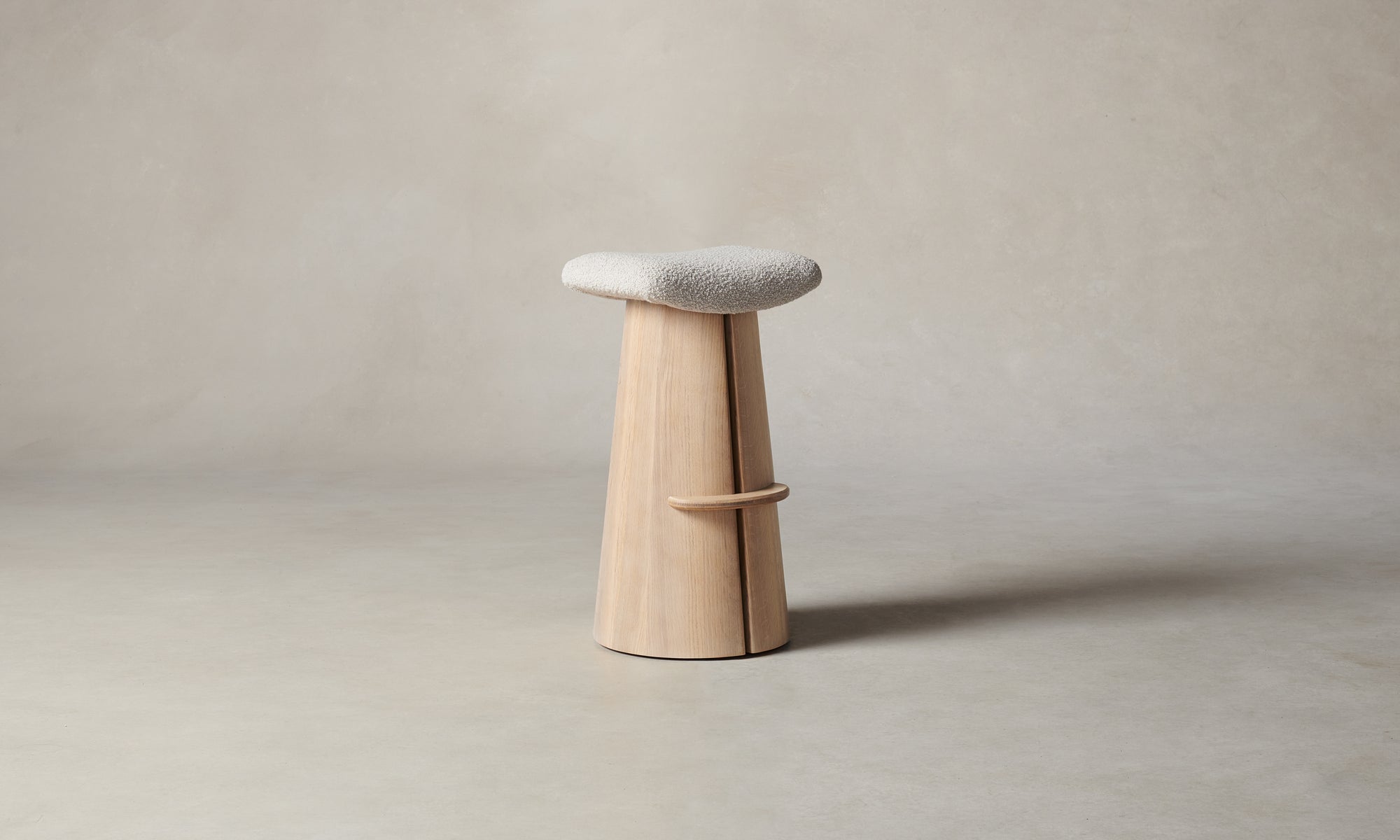 weston barstool in white natural oak with white boucle seat