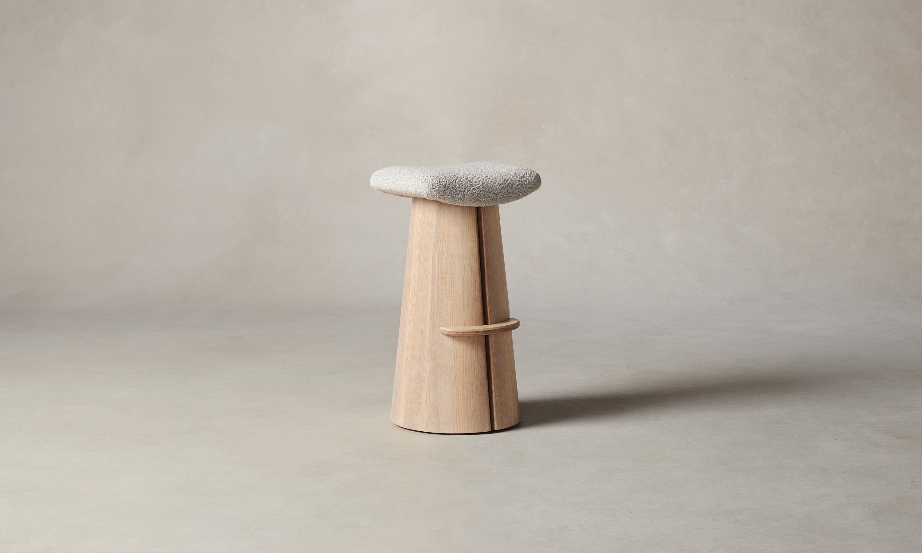 weston barstool in white natural oak with white boucle seat