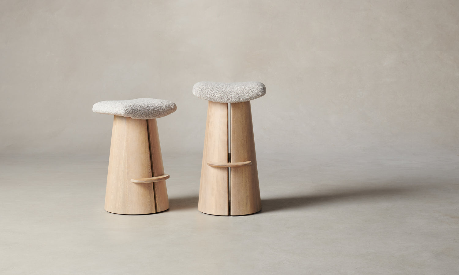 weston barstool and counter stool in white natural oak with white boucle seat