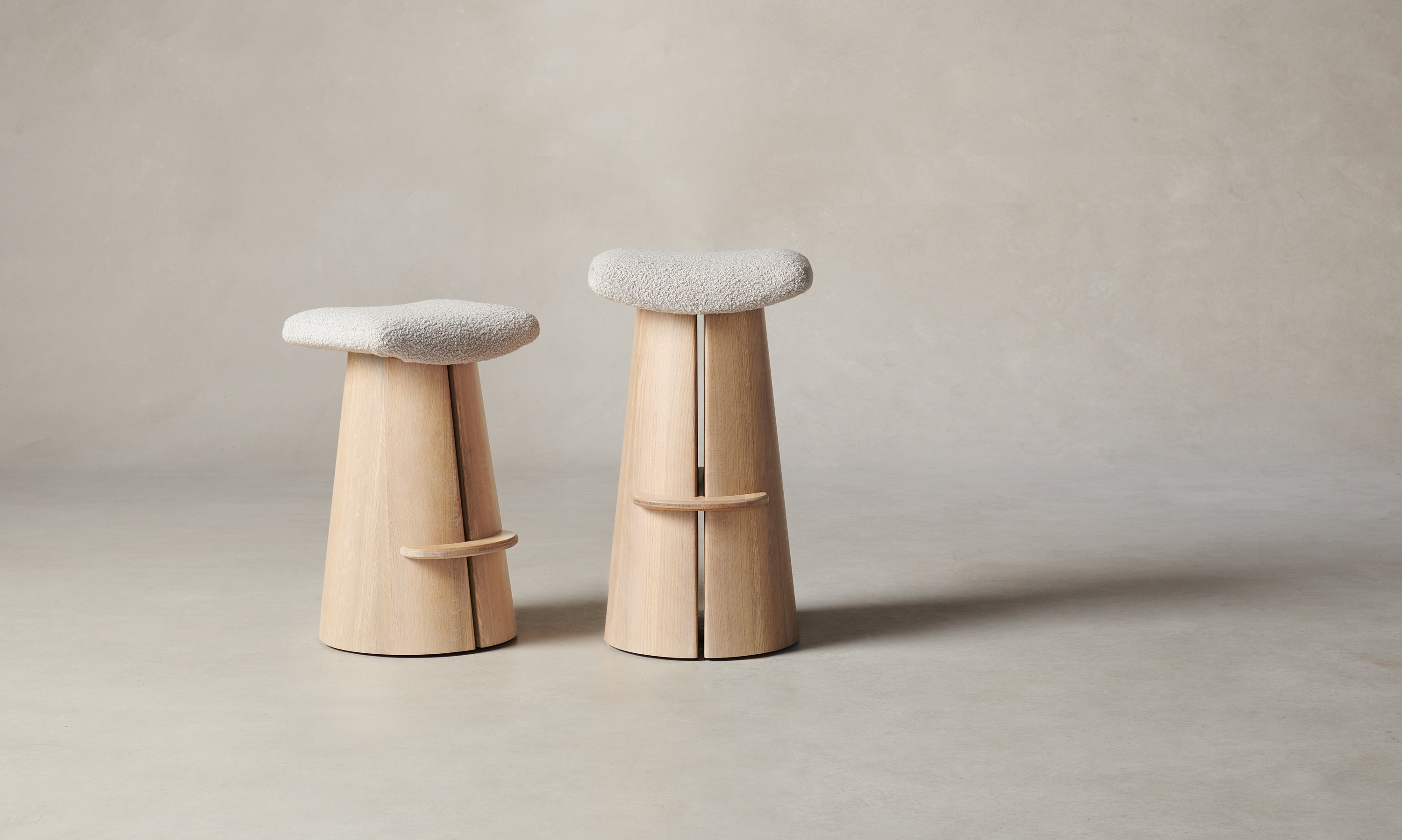 weston barstool and counter stool in white natural oak with white boucle seat